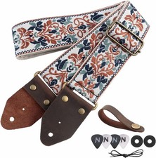 Nefelibata Guitar Strap,Jacquard Embroidery Cotton Guitar Straps with Crazy Hors