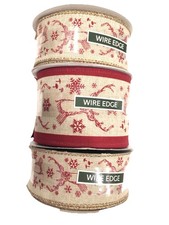 Reindeer Wired Ribbon Fall Red Gold Tan Holiday Christmas Lot 3 New