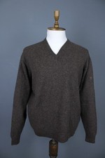 Pringle Brown 100 Wool Tight Knit Raglan Sleeve V-Neck Pullover Sweater Size XL