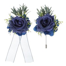 Blue Wrist Corsage and Boutonnieres Set, Artificial Flowers for Wedding