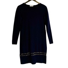 Tory Burch Harley Dress Grommet Lace-up Mini Wool Sweater Dress Navy Blue - S