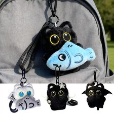 2Pcs Cool Plush Black Cat Doll Toy Keychain Bag Pendant Charms Car Keyring Acces
