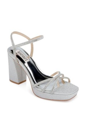BADGLEY MISCHKA Womens Silver Mixed Media Frida Toe Block Heel Heeled Sandal 9.5