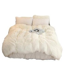 Shaggy Duvet Cover - Luxury Super Soft, 1PC 1 Long Faux Fur King Cream White