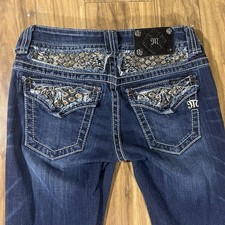Miss Me Jeans Womens 27 Blue Dark Wash Bootcut Embroidered Rhinestone Pockets