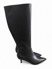 Woman's Heels Nine West Black Leather Kitten Heel Somas Knee High Boots 5.5