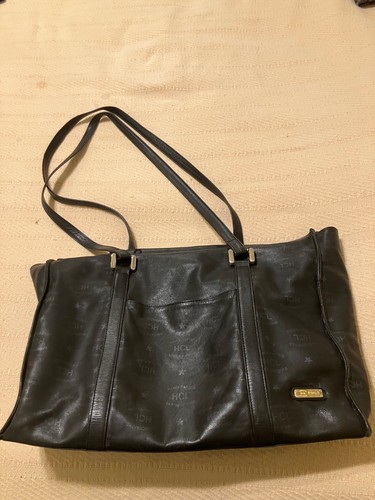 Vintage HCL black leather tote bag carryall