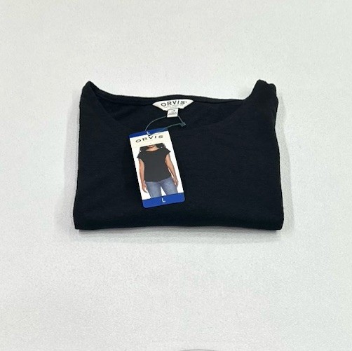 Orvis Women's Scoop Neck Linen Blend Short Sleeve Top, Black, Size L