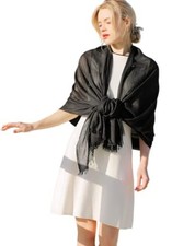 Pashmina Shawl Party Wraps Evening Dress Bridesmaid Long Cotton Black 21