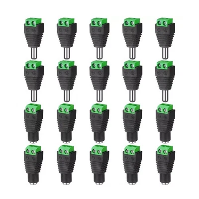 ACE DYNAMIC 20PCS 12V DC Male+Female Power Connector 5.5x2.1mm Power Jack Plug Adapter LOT