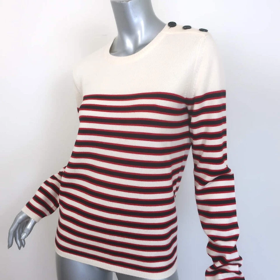 Suéter Saint Laurent Abotonado-Hombro Rayas Crema y Rojo Lana Talla Mediana Foto 4 de 4