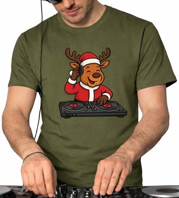 DJ Rentier Weihnachtsmann Unisex T-Shirt lustig Weihnachten Party Musik Tee Weihnachtsgeschenk