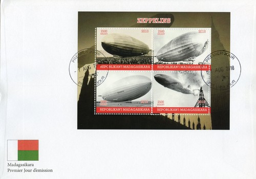 Madagascar 2018 FDC Zeppelins Zeppelin 4v M/S Cover Airships Aviation Stamps - 第 1/1 張圖片