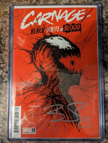 Carnage #1 Black White & Blood First Print Signed by Benjamin Percy W/C.O.A 2021