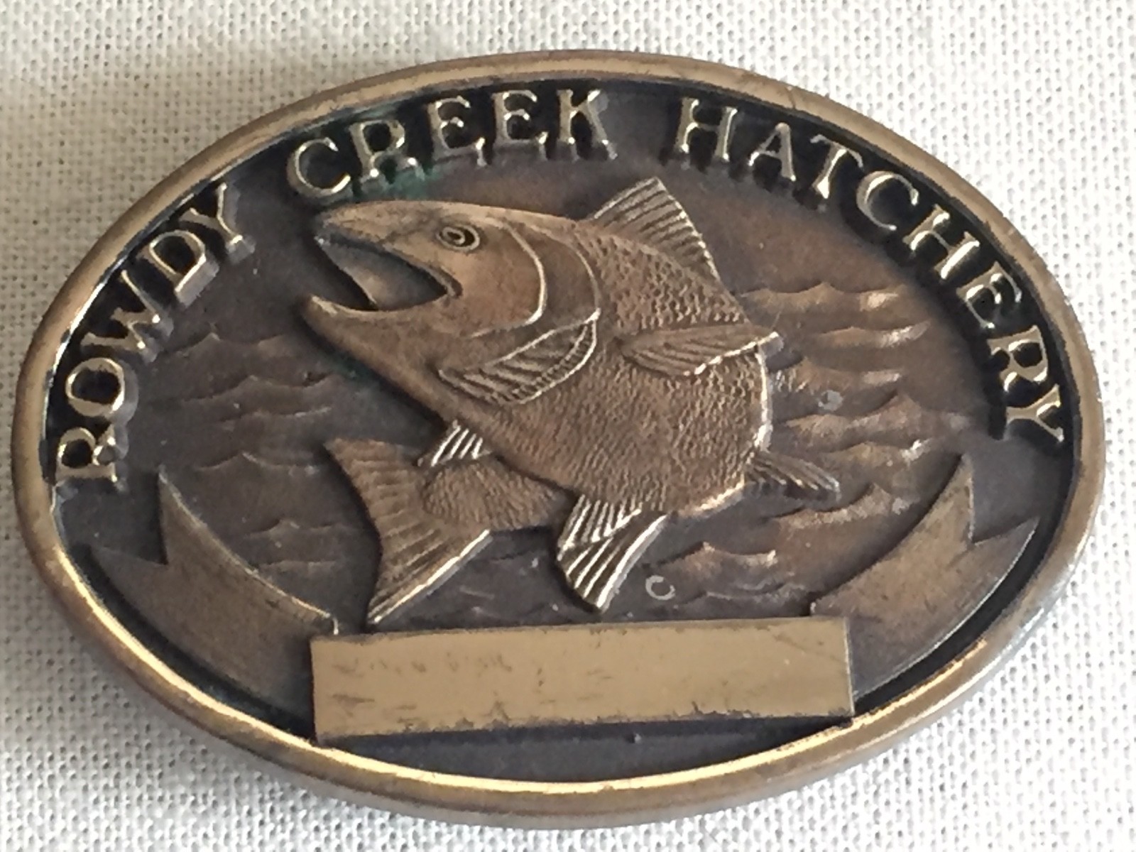 Vintage SOLID BRONZE Rowdy Creek Fish Hatchery Belt B… Gem