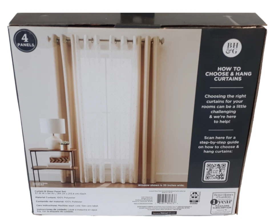 Better Homes Gardens, celosía bordadora granate y sarga cortina de 4 paneles y transparente Foto 3 de 4