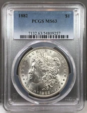 1882 U.S. $1 Morgan Silver Dollar PCGS MS63