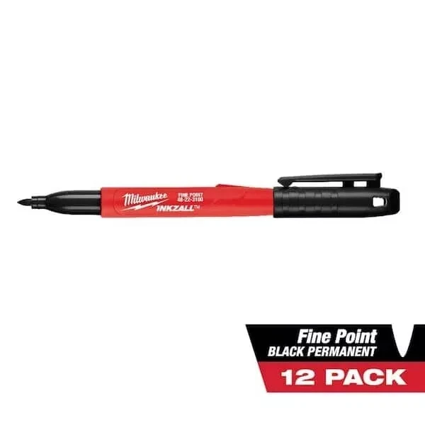 Set 12 Pack Milwaukee Inkzall Jobsite Permanent durable Marker Fine Point Black - Image 2 of 4