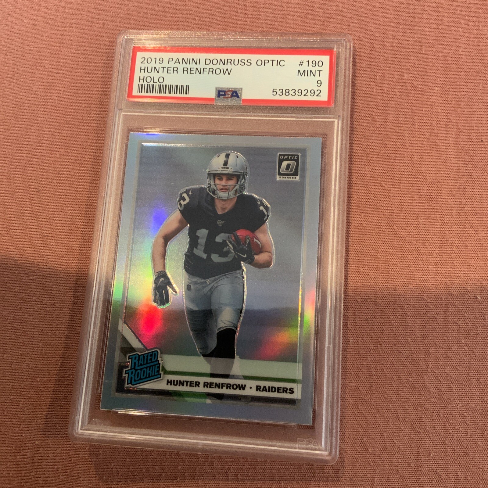 2019 Donruss Optic #190 Hunter Renfrow RC Rated Rookie Silver Holo Prizm PSA 9