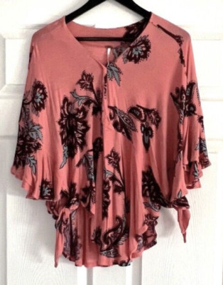Free People Maui Wowie pink passion flower combo side tie blouse size M