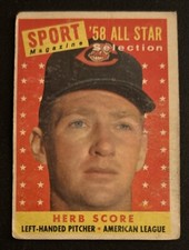 1958 Topps Herb Score All-Star Selection Baseball Card #495 Indians Pitcher PR