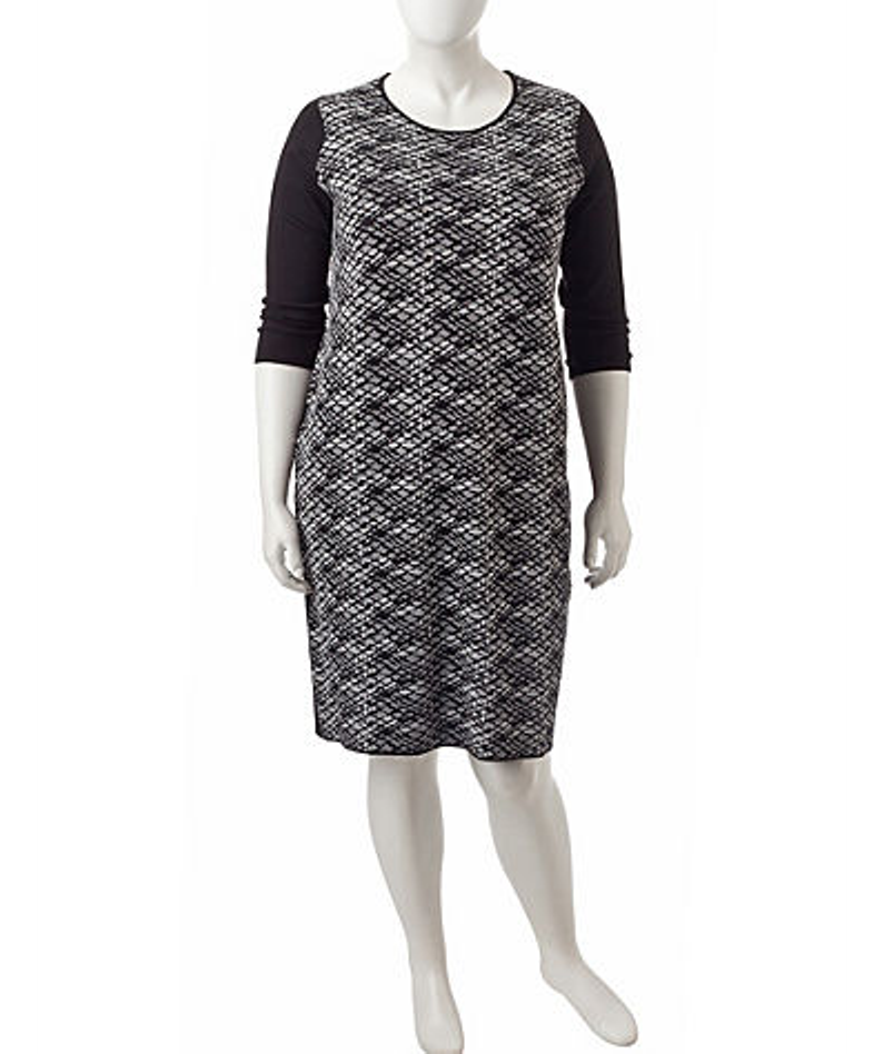 knitted jumper dress plus size Orig. $78 Connected Plus-size Knit Black/ White/ Gray 1X New Style-Color-Dim:AP1E212034_AA412_P