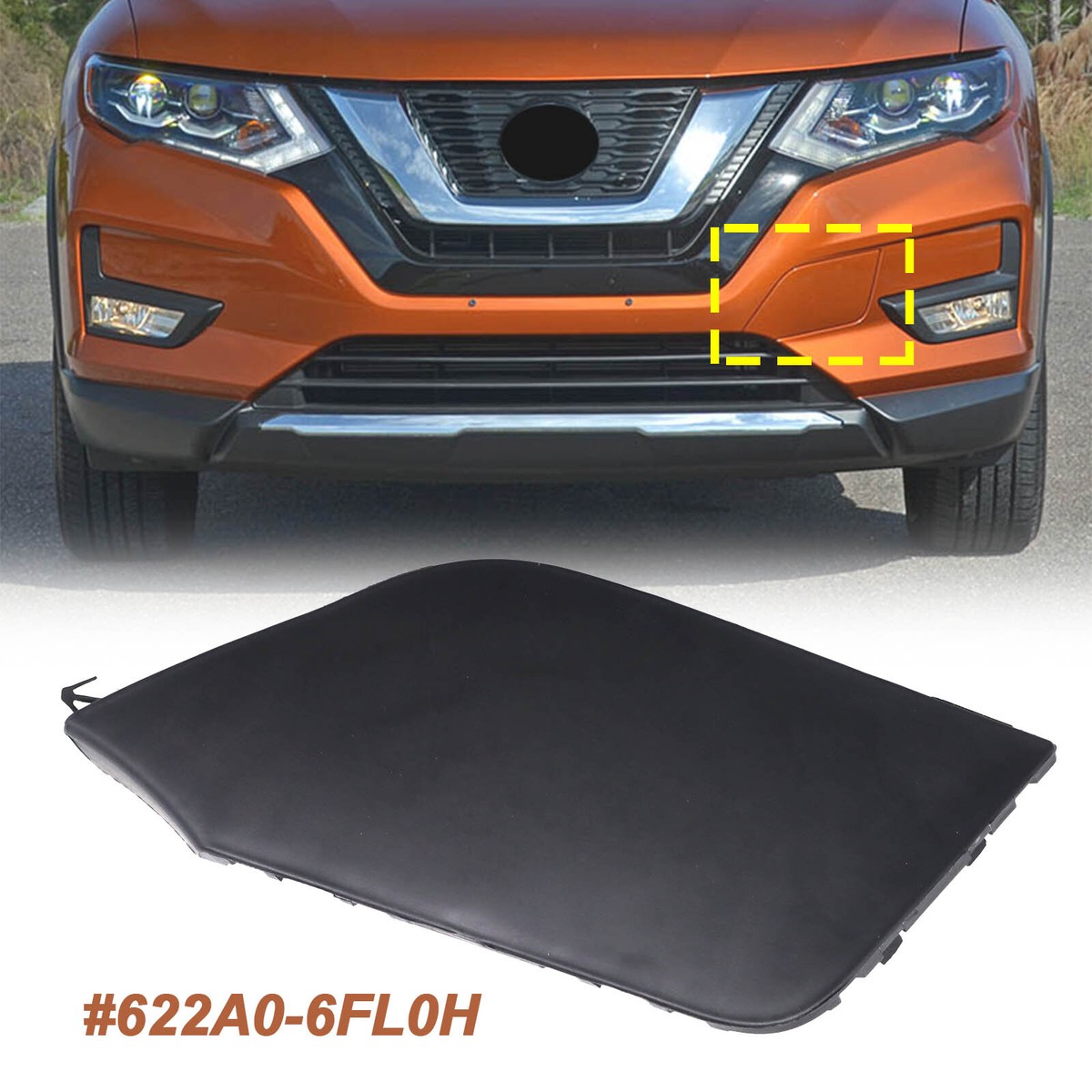 Front Bumper Tow Hook Cover For 2017-2020 Nissan Rogue - OEM Style Replacement Part #622A0-6FL0H, Black Primed 3 thumbnail image