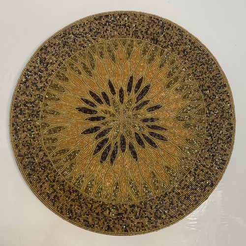 Beaded Placemats Set of 10 Food Network 15” Diam Fall Gold Mustard Brown 3B16 - Picture 19 of 24