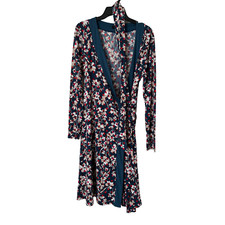 Banana Republic Women Wrap Dress  size SP  Teal Blue Floral Long Sleeve