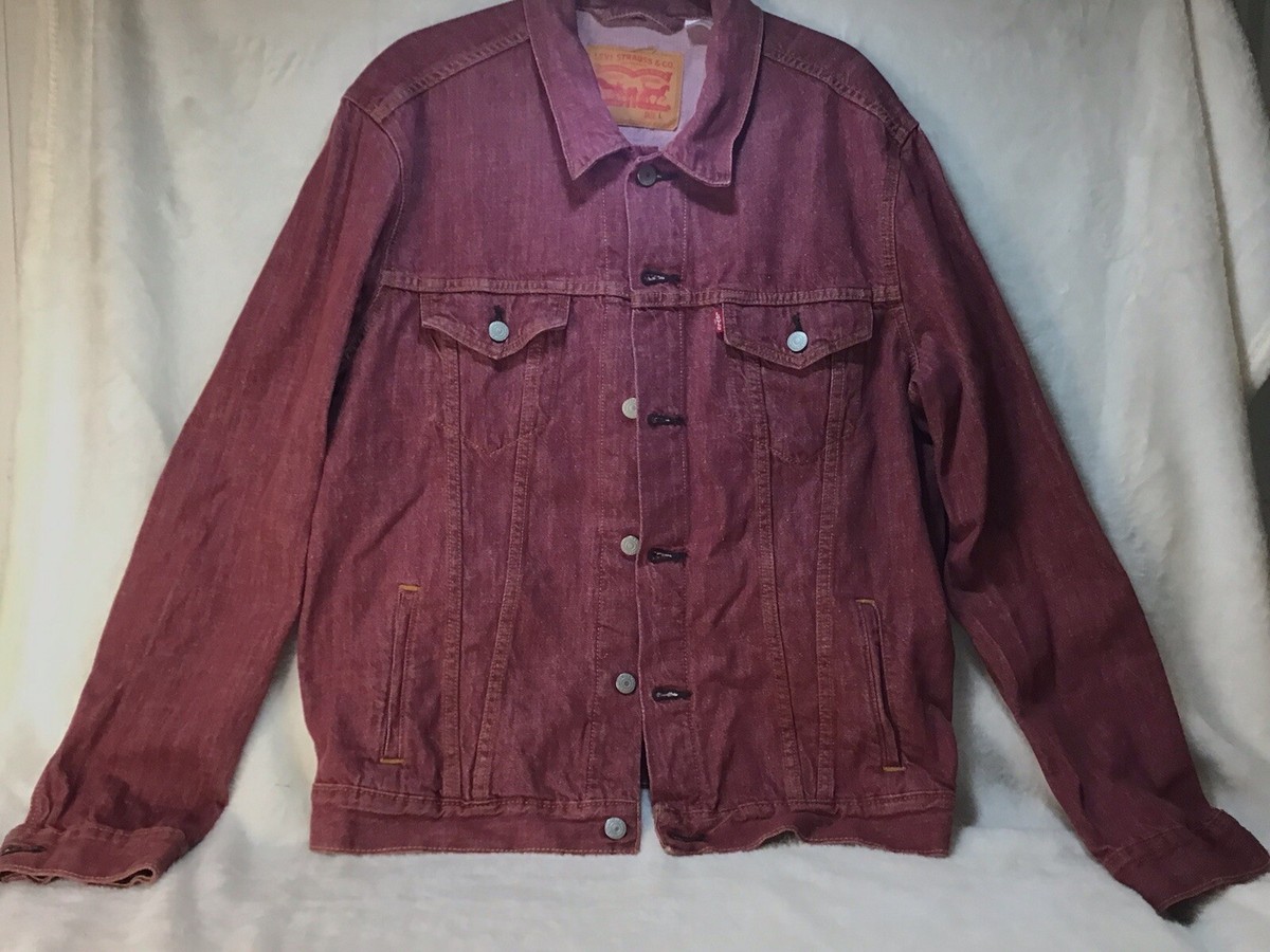 Ladies Levi's Button Front Collared Denim Jacket size L Wine EUC
