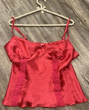 I.N. Studio Women's Pink Laced Silky Shiny Satin USA Made Spaghetti Strap Cami M