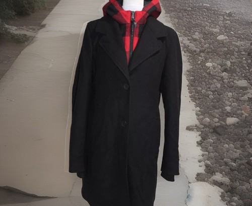 ROOTS CANADA Wool Puffer Pea Coat DOWN LINED Jacket Buffalo Plaid Zip Out Hood M - Picture 12 of 12
