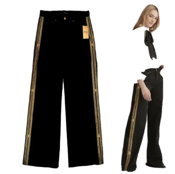 Black jeans top gold stripe