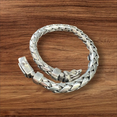 Bracelet Braided Round Sterling Silver 925 George Style w Box Clasp. 8.25"/ 9" - Afbeelding 2 van 5