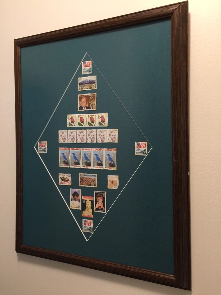 Estampillas de Estados Unidos enmarcadas 19”x14,5” 25 centavos F flor 4 centavos América Foto 4 de 4