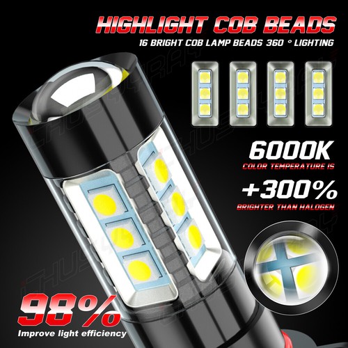 Pair H16 5202 LED Fog Light Bulbs 6000K White Kit For Cadillac CTS 2009-2016 - Picture 4 of 12