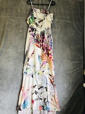 NEW ASOS White Floral Dress UK 8 Bardot Long Fishtail Dip Hem Maxi Occasion