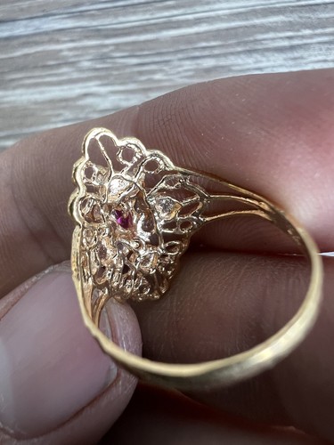 21K Yellow Gold Filigree Ring Size 7.5 - Picture 6 of 9