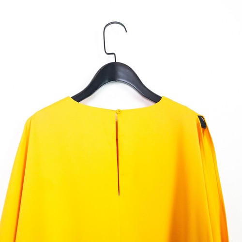 Warehouse Burnt Yellow Round Neck Slit Sleeve Satin Look Blouse - Size 12 - Picture 7 of 19