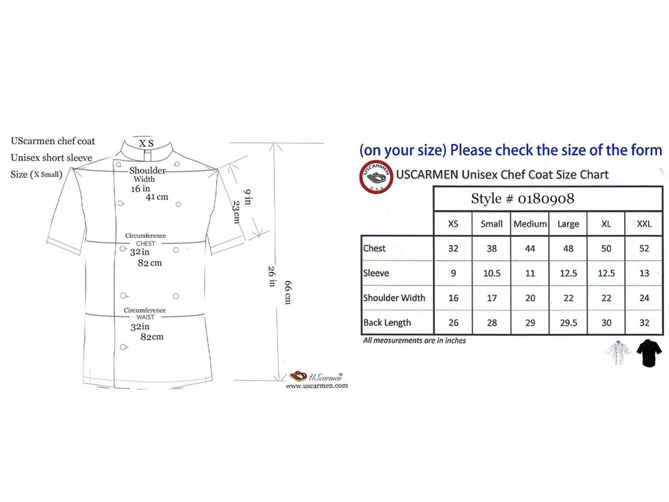 UScarmen Juniors Child Classic Short Sleeve Chef Coat 0180908 White XS Chef Tie - Image 3 of 4