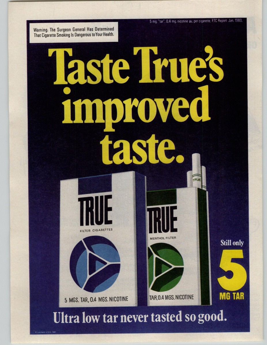 menthol filter cigarettes 1981 True Menthol Filter Cigarettes Vintage Ad 