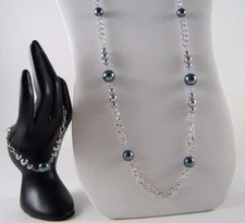 NEW VINTAGE TRIFARI ~ SILVER BEAD W/ CHAIN ~ 30" NECKLACE W/ BRACELET 