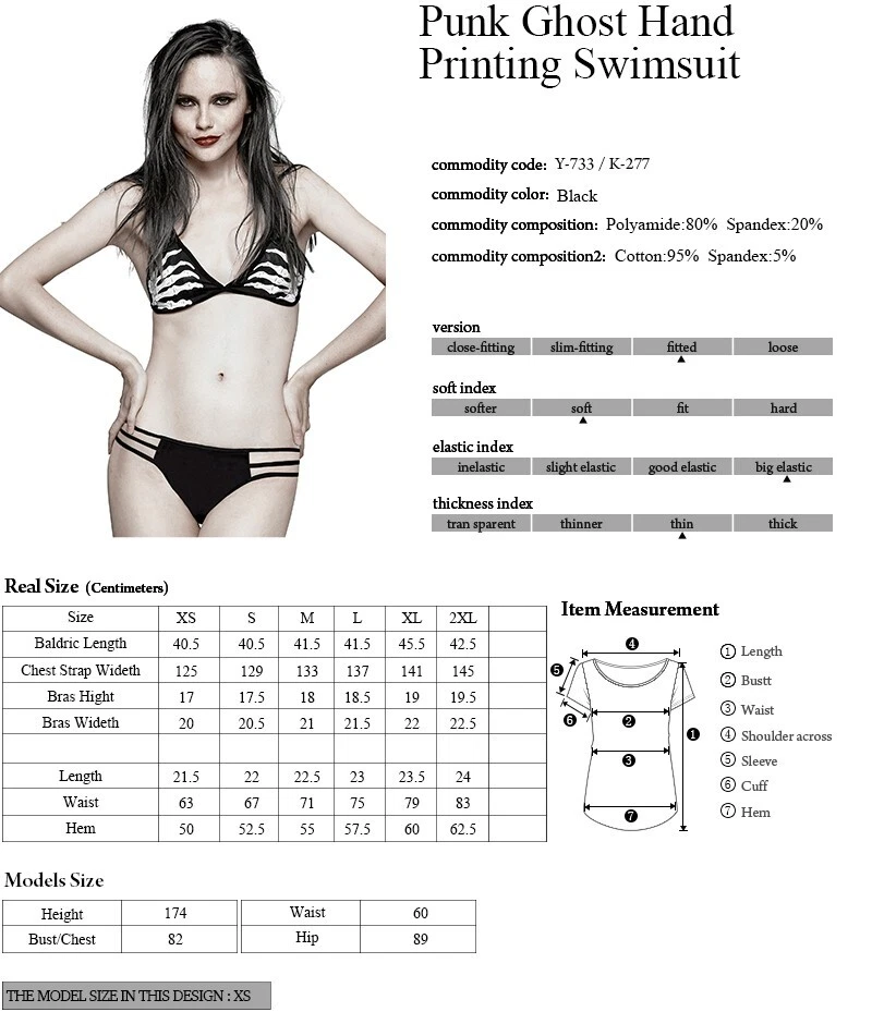 Nuevo PUNK RAVE Gothic Ghost Mano Negro 2 Piezas Traje de Baño Bikini T-733 PUBLICACIÓN RÁPIDA Foto 2 de 4