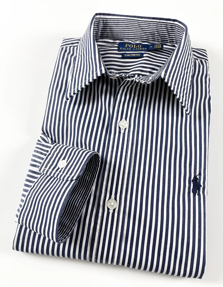 Navy blue striped 2025 shirt womens