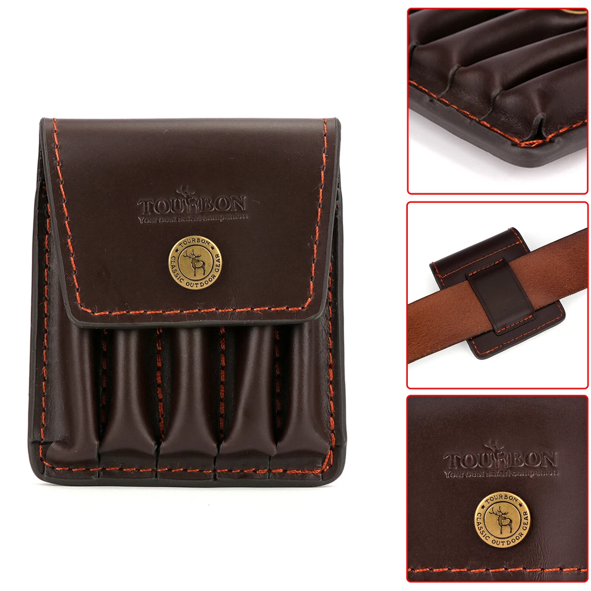 TOURBON Genuine Leather Ammo Wallet 5 Rounds Rifle Cartridge