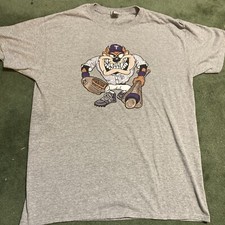 Looney Tunes Taz Baseball T-shirt Gray Size Large Gildan Dry Blend Tee