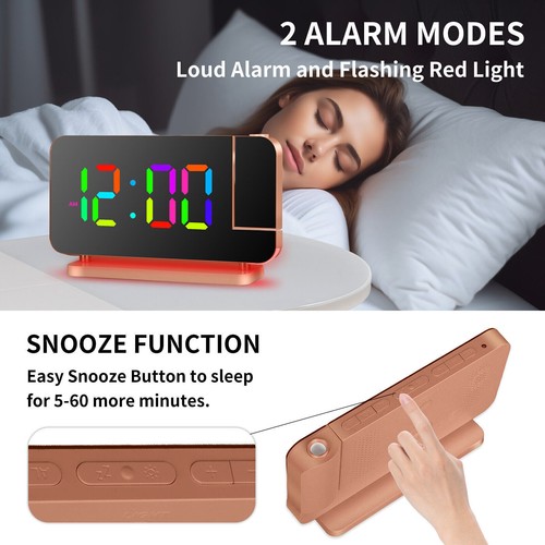 LED Digital Projection Alarm Clock with 180° Rotatable Projector,USB Dual Alarms - Picture 6 of 64