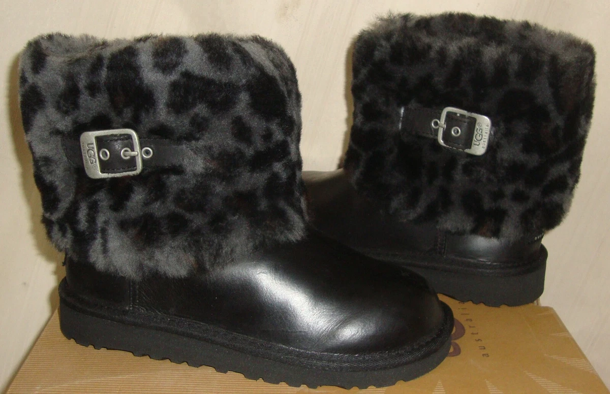 UGG Australia KIDS ELLEE Black Leopard Cuff Boots Toddler Size US 2 NIB 1003723