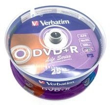 Verbatim DVD+R Color Life Series 4.7GB 16x Speed 120 Min 25 Discs New