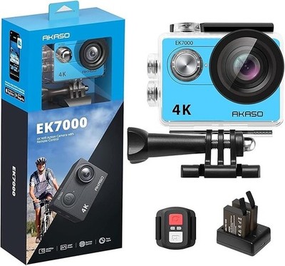 AKASO EK7000 4K 30FPS 20MP WLAN Action Cam 170° Blau Schwarz Neu OVP